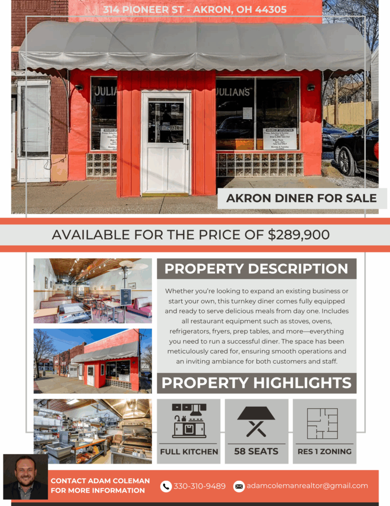 Own a diner flyer showing property details